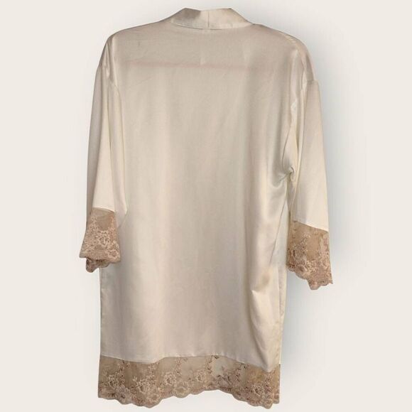 Flora Nikrooz Womens‎ Robe Sz S Open Front Cream Lace Intimates Minimalist Relax - Picture 2 of 10